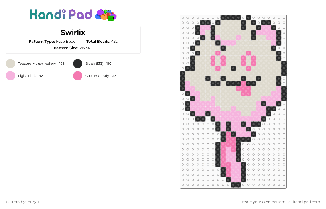 Swirlix - Fuse Bead Pattern by tenryu on Kandi Pad - pink,beige,pokemon