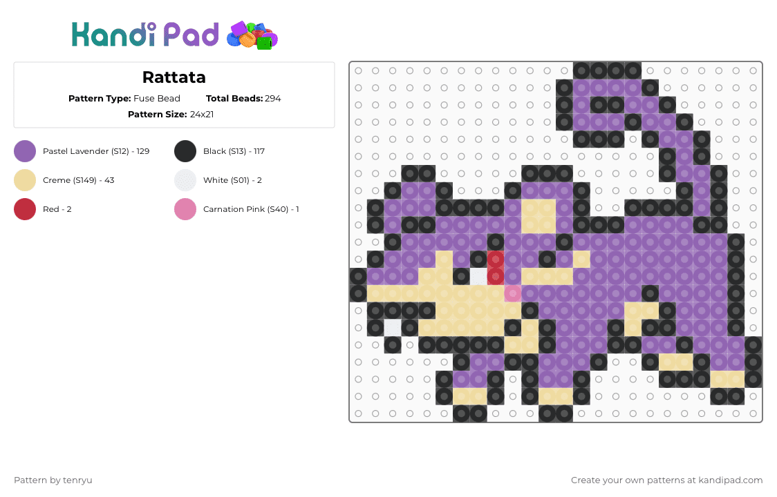 Rattata - Fuse Bead Pattern by tenryu on Kandi Pad - pink,pokemon