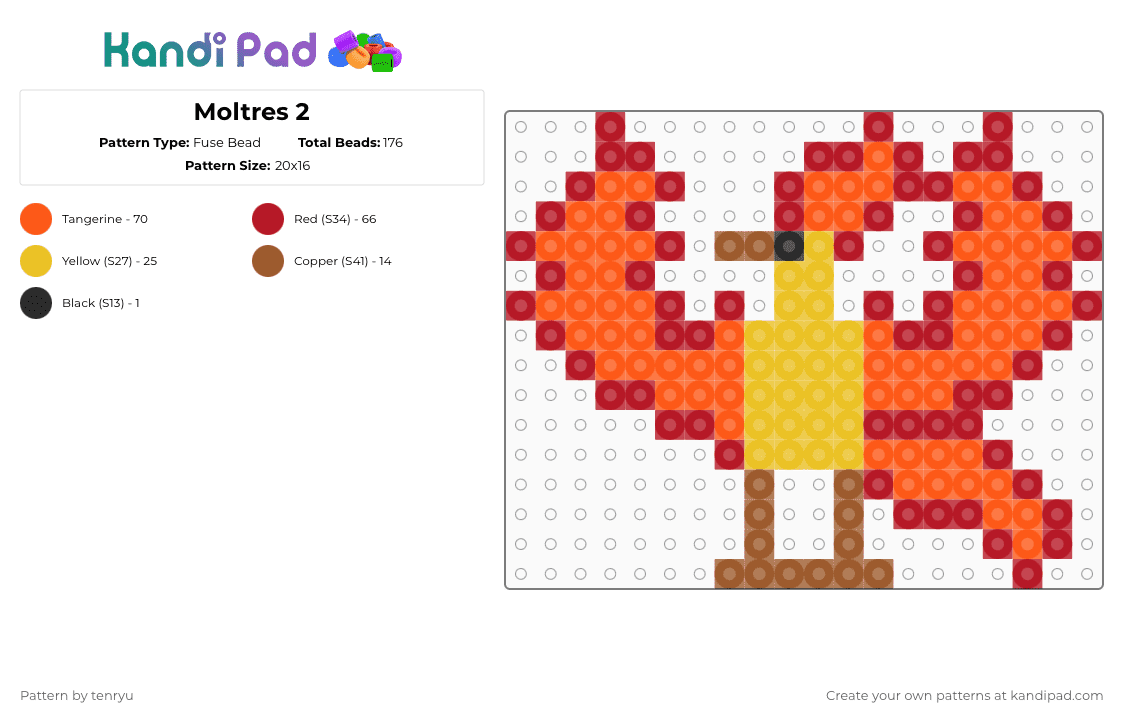Moltres 2 - Fuse Bead Pattern by tenryu on Kandi Pad - red,orange