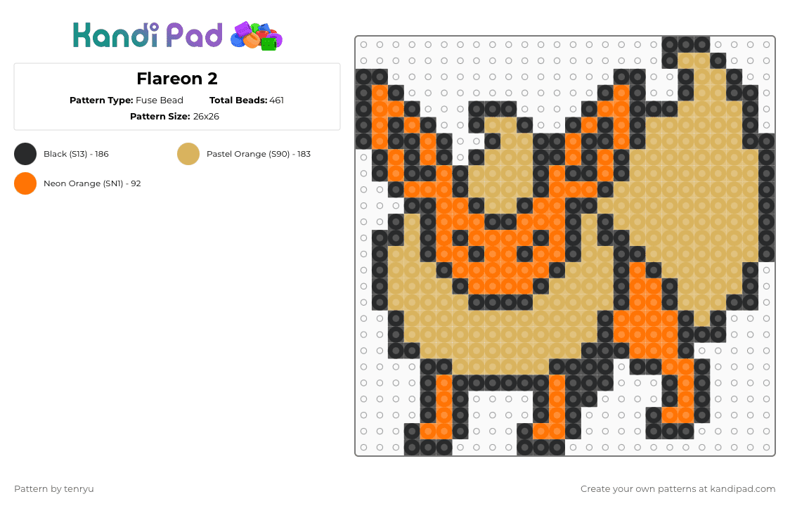 Flareon 2 - Fuse Bead Pattern by tenryu on Kandi Pad - black,orange