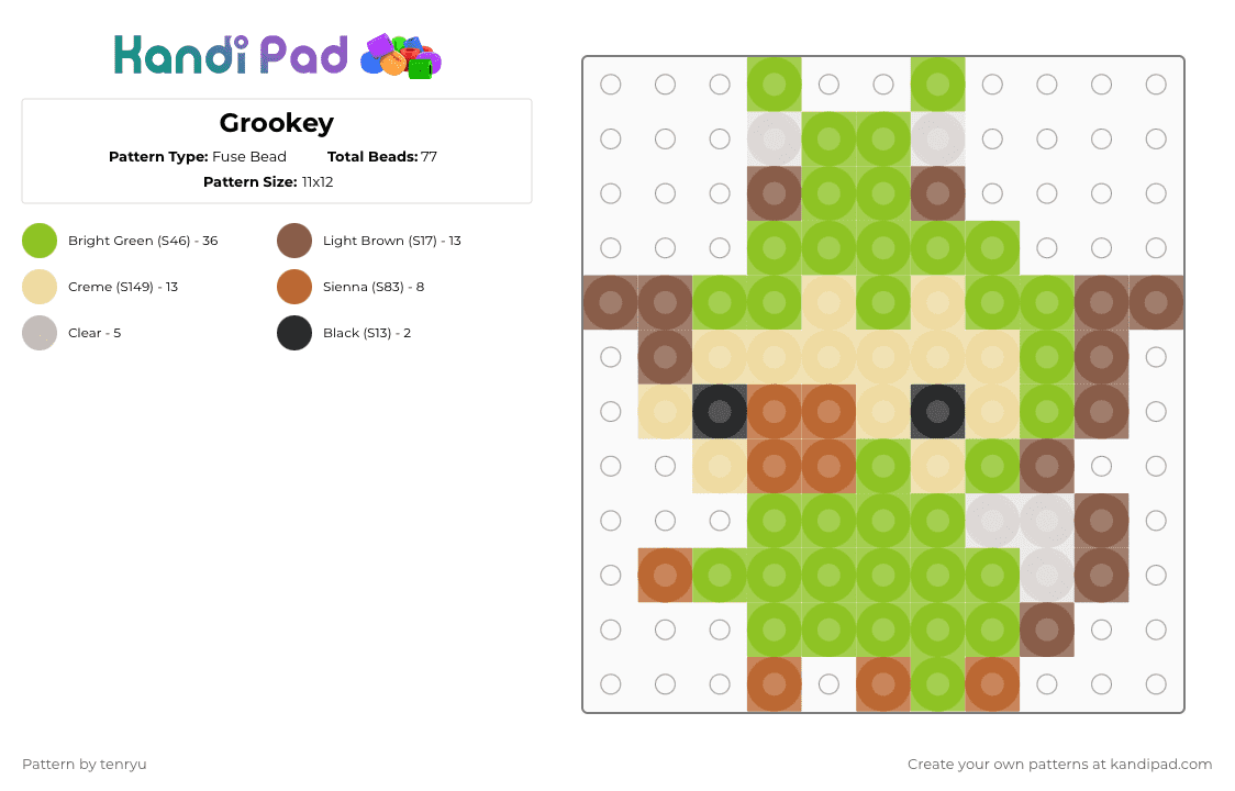 Grookey - Fuse Bead Pattern by tenryu on Kandi Pad - green