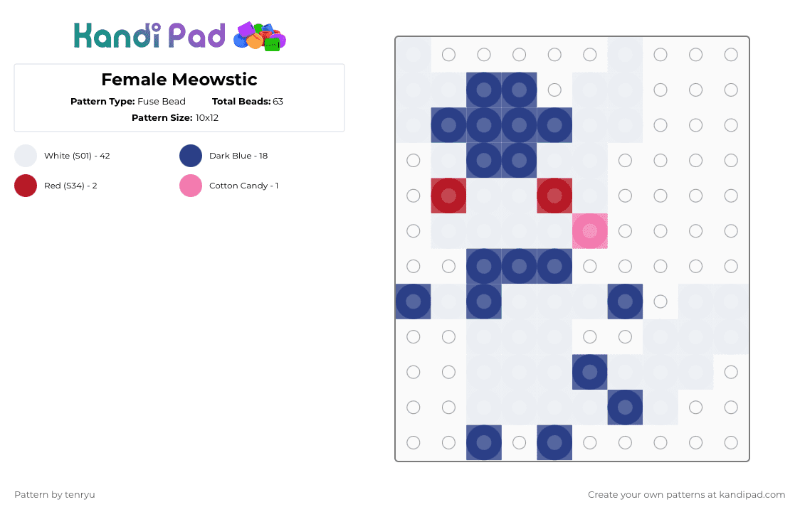Female Meowstic - Fuse Bead Pattern by tenryu on Kandi Pad - white,blue