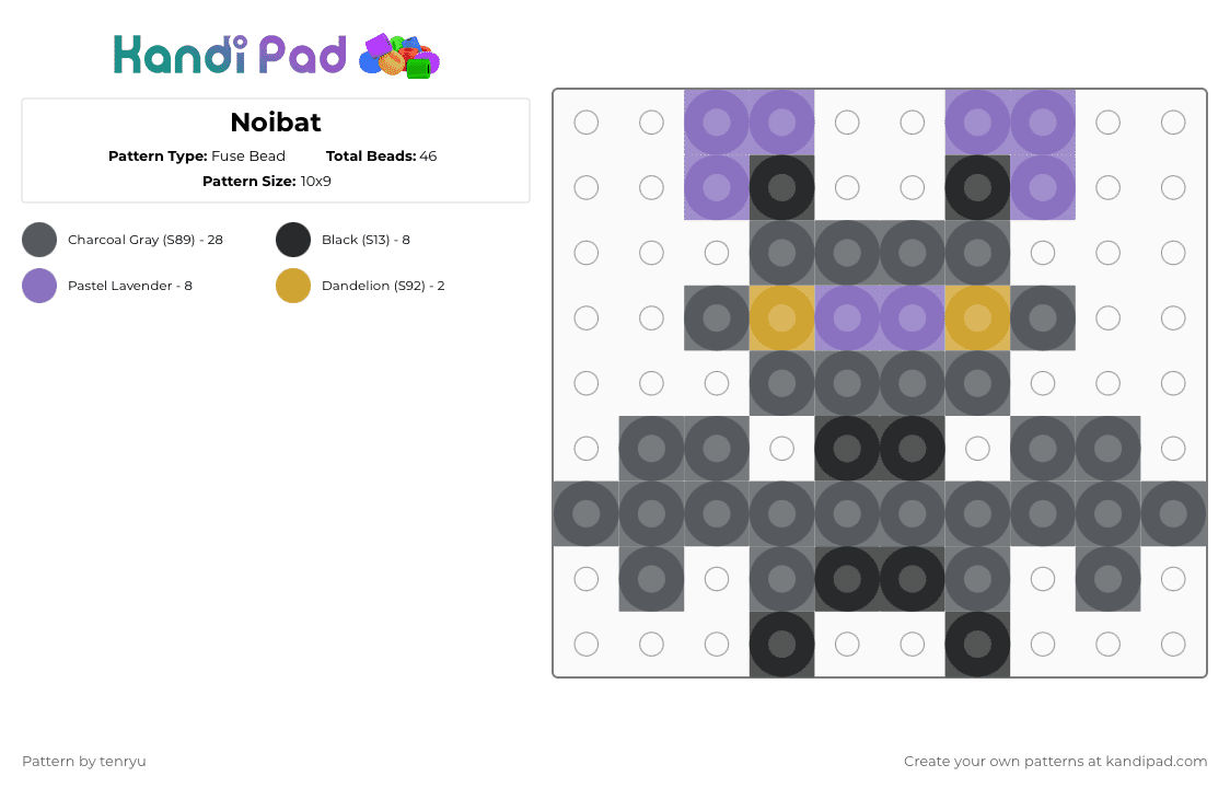 Noibat - Fuse Bead Pattern by tenryu on Kandi Pad - gray