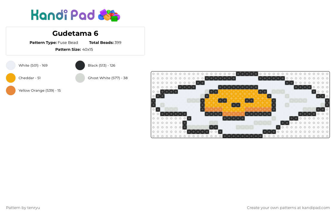 Gudetama 6 - Fuse Bead Pattern by tenryu on Kandi Pad - white
