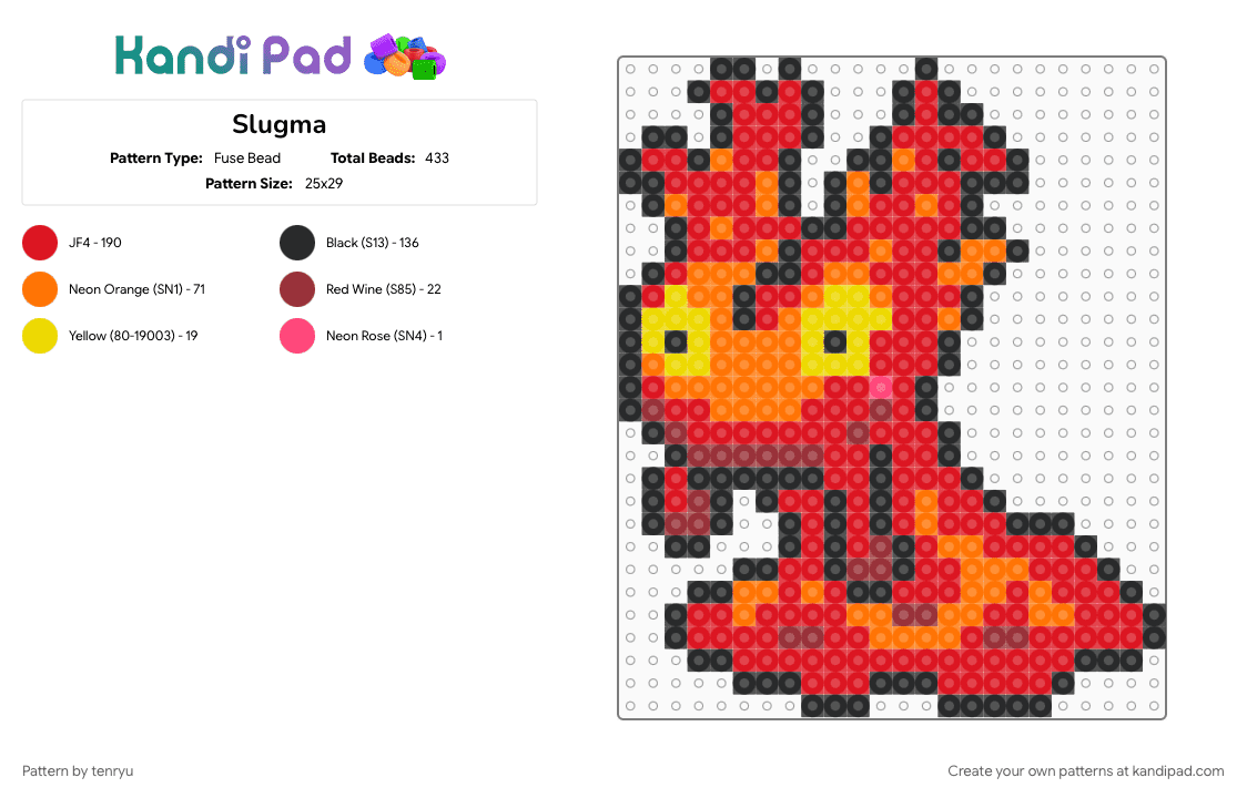 Slugma - Fuse Bead Pattern by tenryu on Kandi Pad - pokemon, red