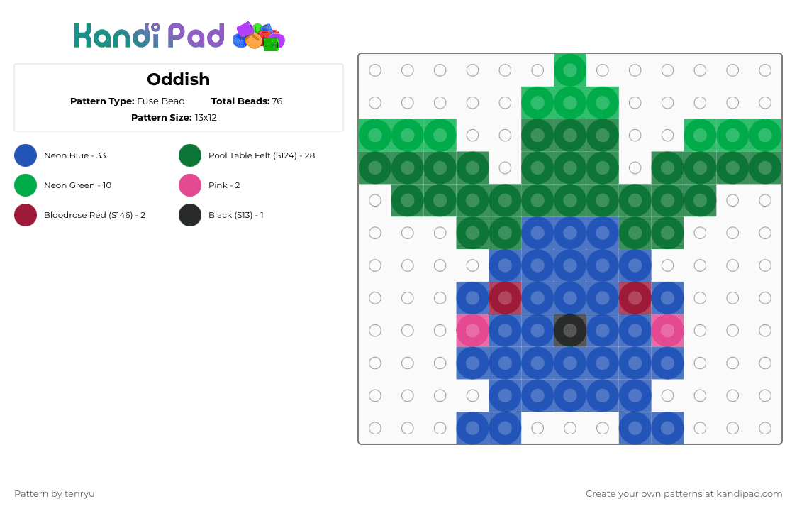 Oddish - Fuse Bead Pattern by tenryu on Kandi Pad - blue,green