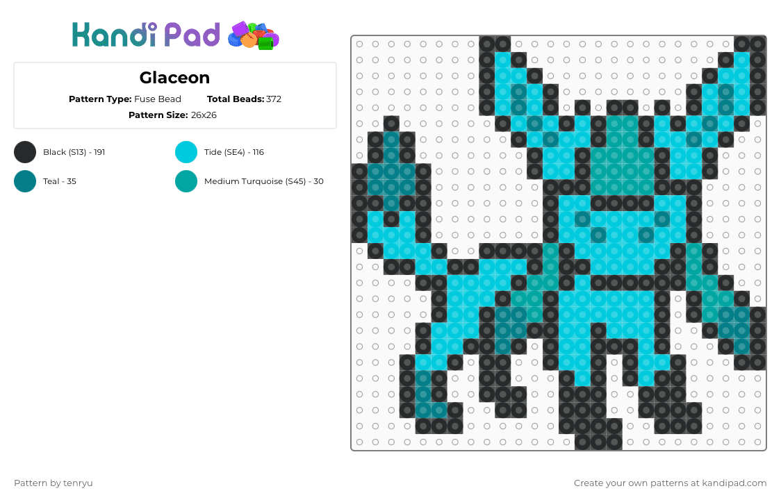 Glaceon - Fuse Bead Pattern by tenryu on Kandi Pad - teal,light blue