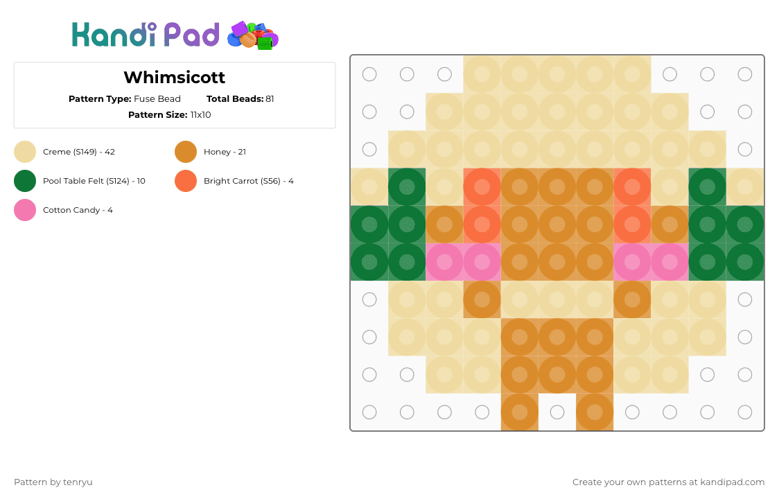 Whimsicott - Fuse Bead Pattern by tenryu on Kandi Pad - orange,beige