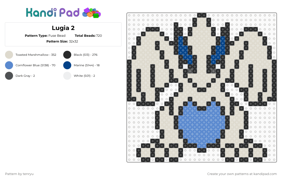 Lugia 2 - Fuse Bead Pattern by tenryu on Kandi Pad - beige