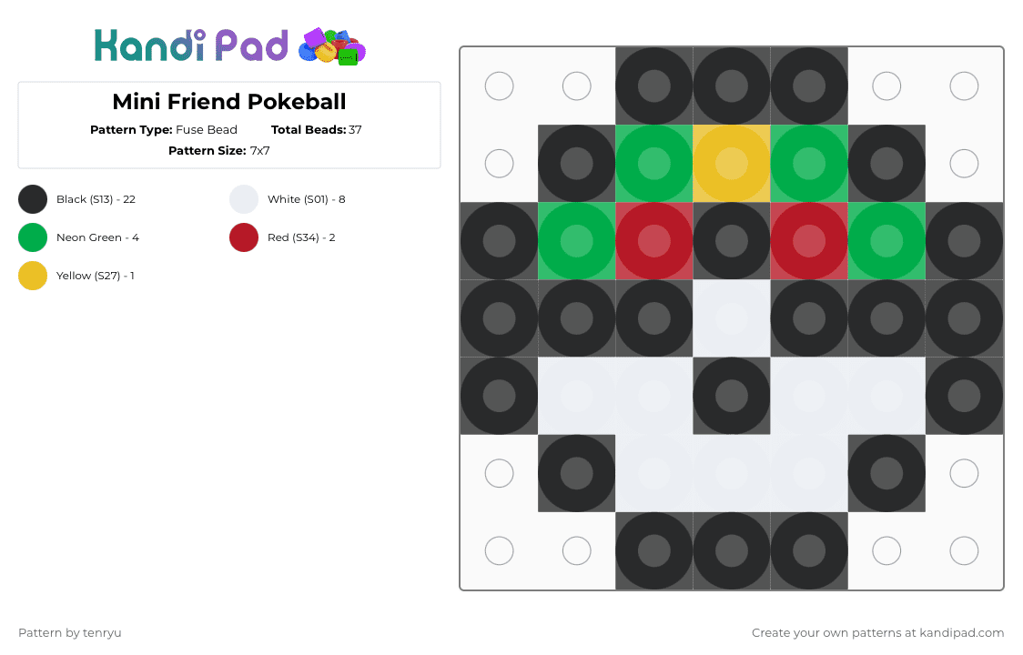 Mini Friendball - Fuse Bead Pattern by tenryu on Kandi Pad - black,white,green,pokemon
