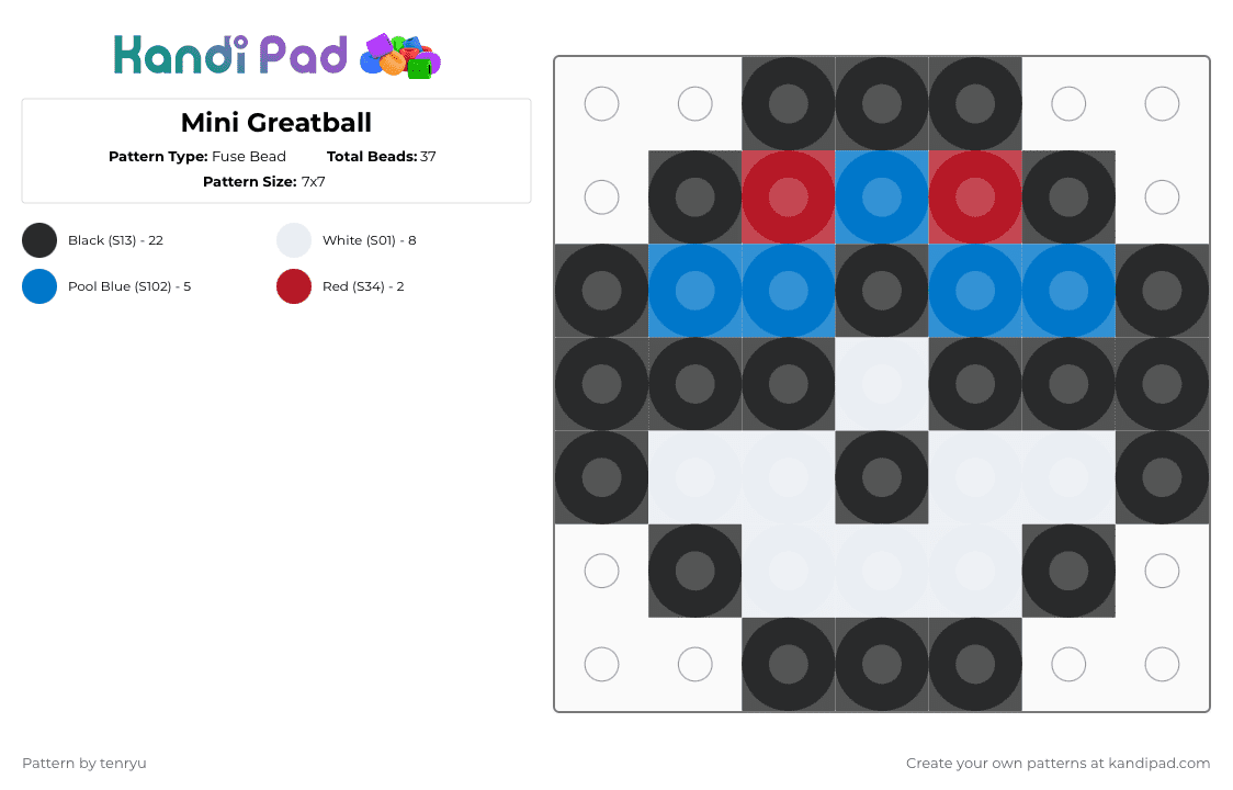 Mini Greatball - Fuse Bead Pattern by tenryu on Kandi Pad - black,red,blue,pokemon