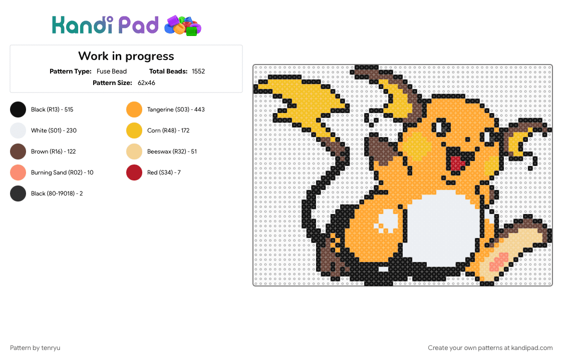 Raichu 2 - Fuse Bead Pattern by tenryu on Kandi Pad - pokemon
