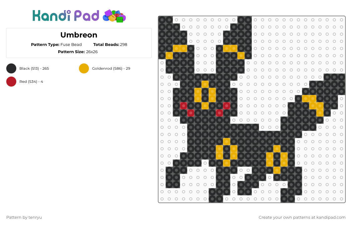 Umbreon - Fuse Bead Pattern by tenryu on Kandi Pad - black,orange