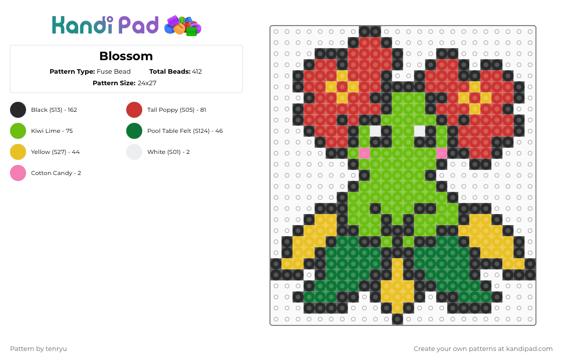 Blossom - Fuse Bead Pattern by tenryu on Kandi Pad - green,red