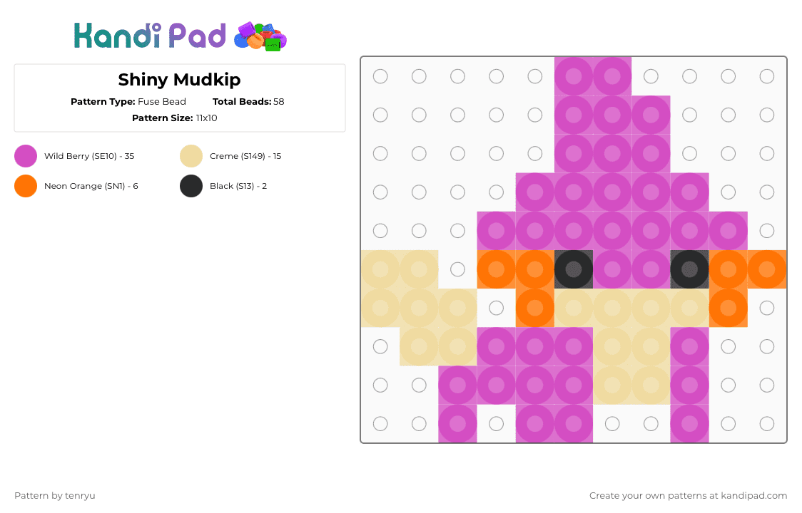 Shiny Mudkip - Fuse Bead Pattern by tenryu on Kandi Pad - pink
