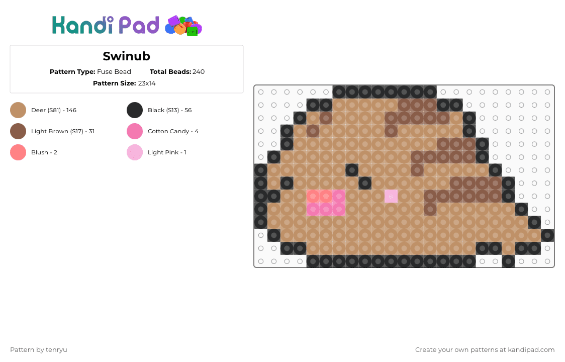 Swinub - Fuse Bead Pattern by tenryu on Kandi Pad - tan,pokemon