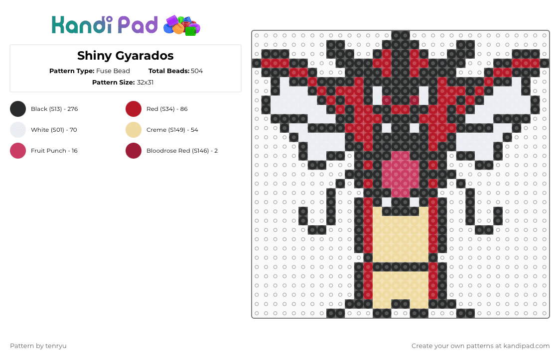 Shiny Gyarados - Fuse Bead Pattern by tenryu on Kandi Pad - black,red,beige