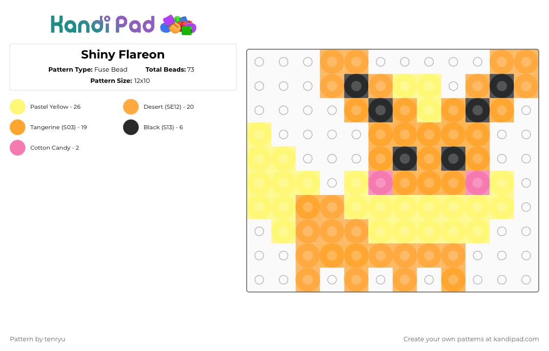 Shiny Flareon - Fuse Bead Pattern by tenryu on Kandi Pad - orange,yellow