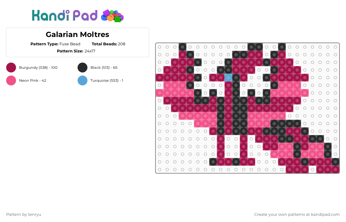 Galarian Moltres - Fuse Bead Pattern by tenryu on Kandi Pad - pink