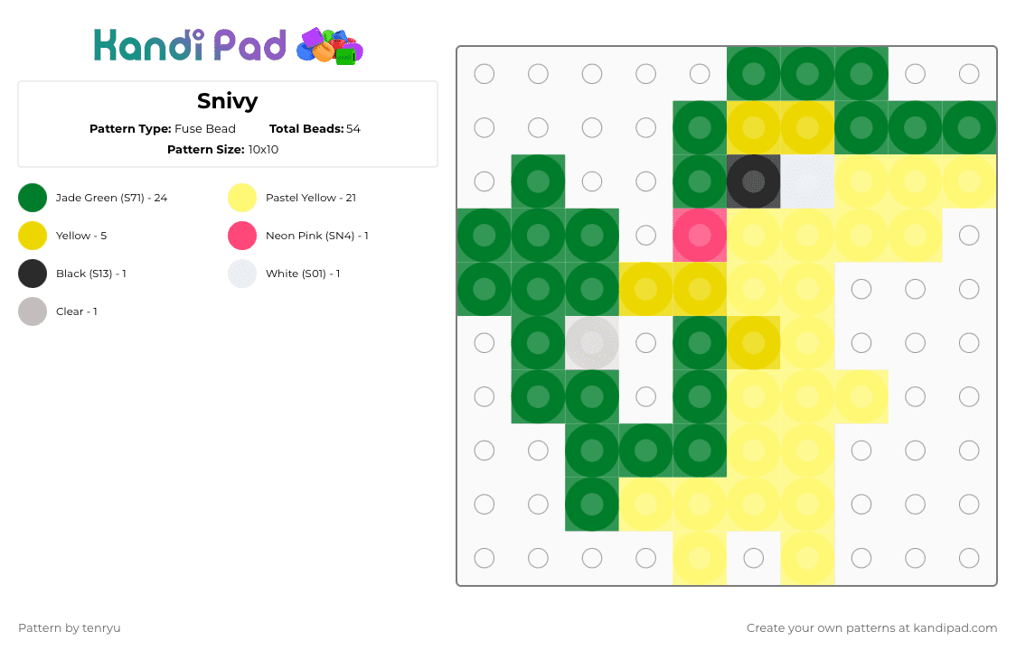 Snivy - Fuse Bead Pattern by tenryu on Kandi Pad - green,yellow