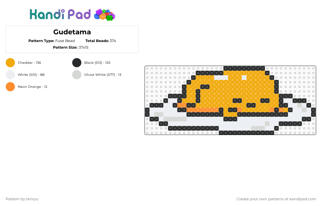 Gudetama - Fuse Bead Pattern by tenryu on Kandi Pad - white,orange