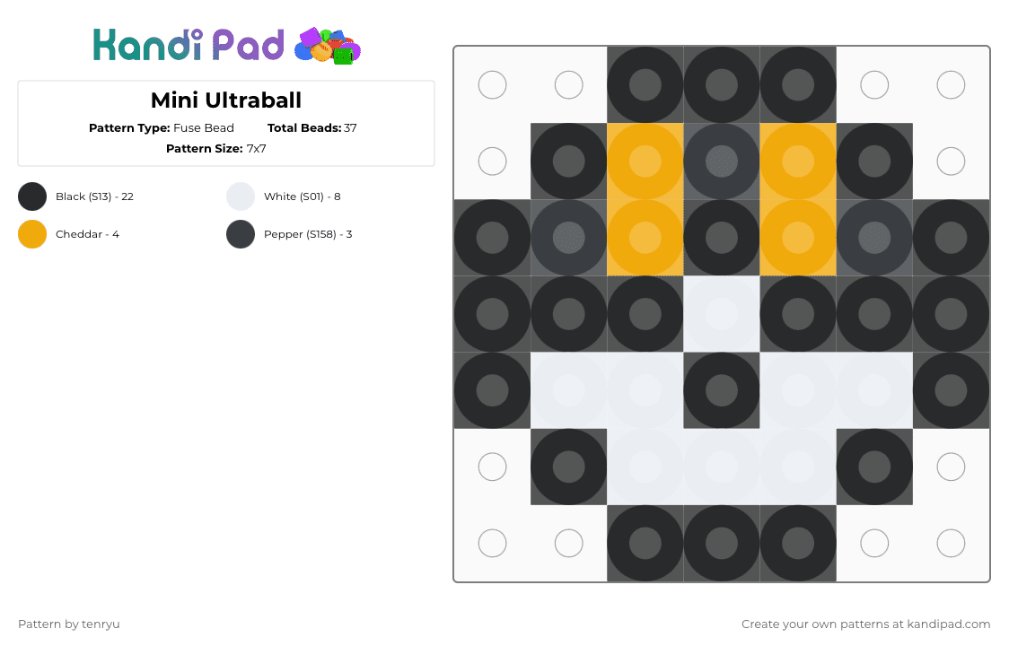 Mini Ultraball - Fuse Bead Pattern by tenryu on Kandi Pad - black,orange,white,pokemon