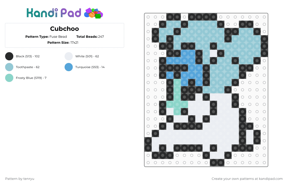 Cubchoo - Fuse Bead Pattern by tenryu on Kandi Pad - white,light blue,pokemon