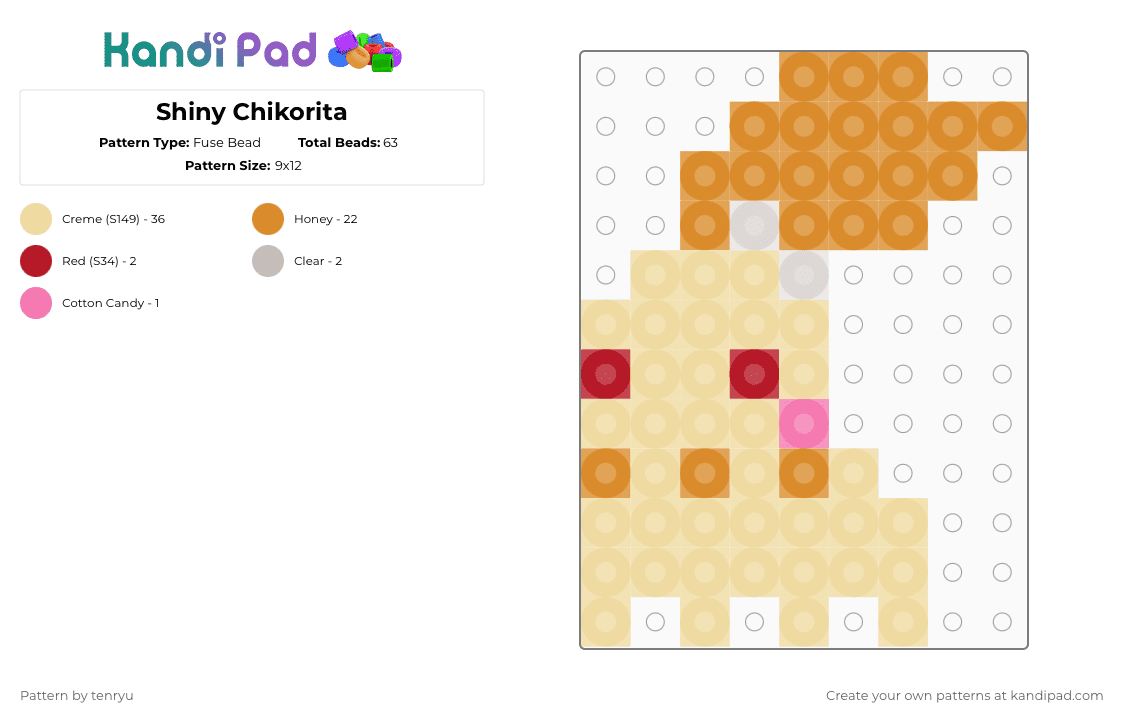 Shiny Chikorita - Fuse Bead Pattern by tenryu on Kandi Pad - beige,orange