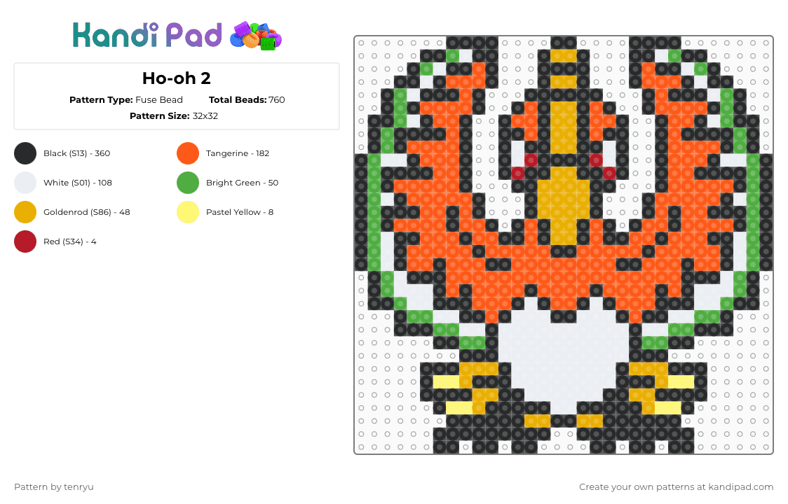 Ho-oh 2 - Fuse Bead Pattern by tenryu on Kandi Pad - black,orange