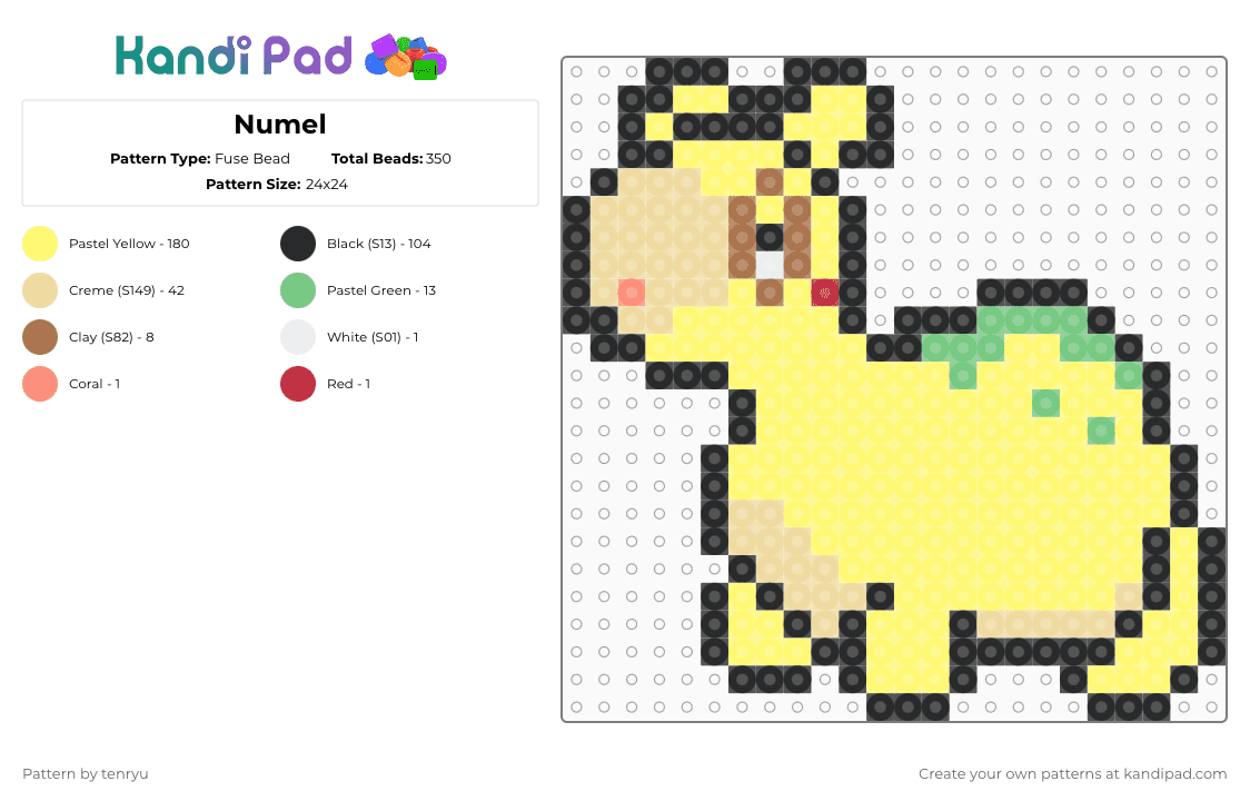 Numel - Fuse Bead Pattern by tenryu on Kandi Pad - beige,yellow,pokemon