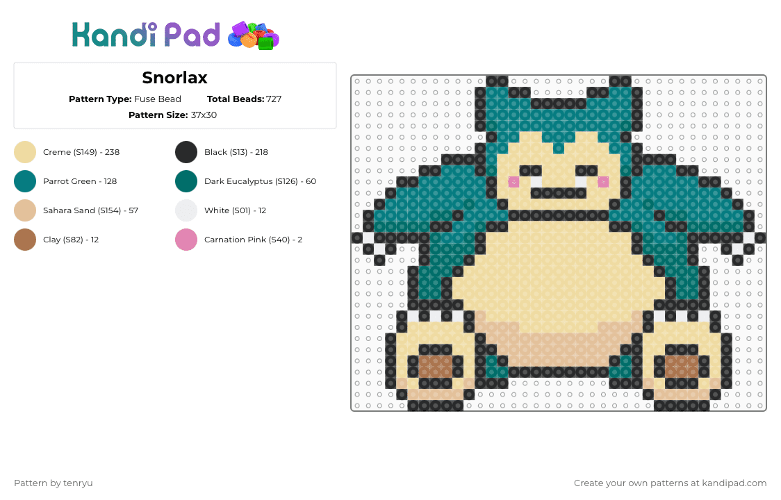 Snorlax - Fuse Bead Pattern by tenryu on Kandi Pad - beige,teal,pokemon