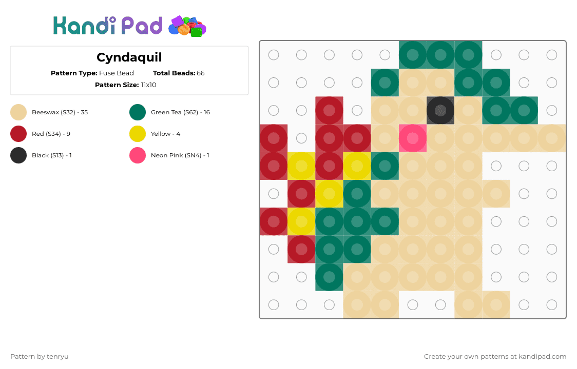Cyndaquil - Fuse Bead Pattern by tenryu on Kandi Pad - beige,teal