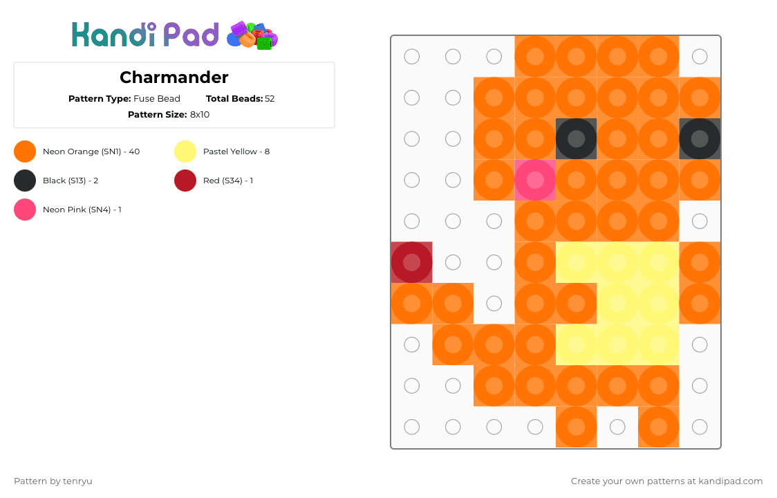 Charmander - Fuse Bead Pattern by tenryu on Kandi Pad - orange