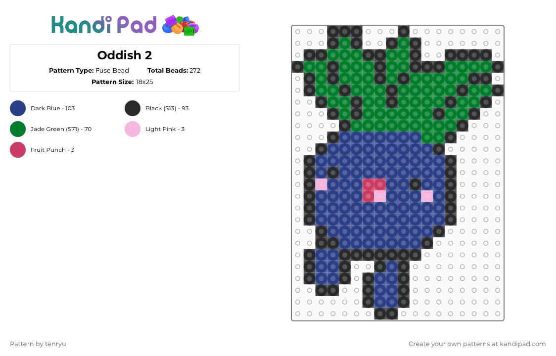 Oddish 2 - Fuse Bead Pattern by tenryu on Kandi Pad - green,blue