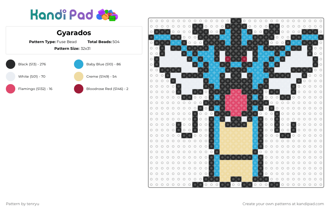 Gyarados - Fuse Bead Pattern by tenryu on Kandi Pad - black,beige,light blue
