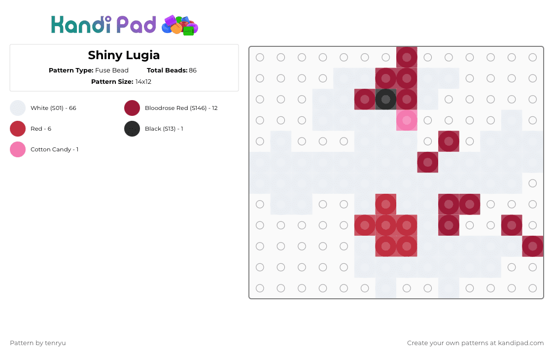 Shiny Lugia - Fuse Bead Pattern by tenryu on Kandi Pad - white,red