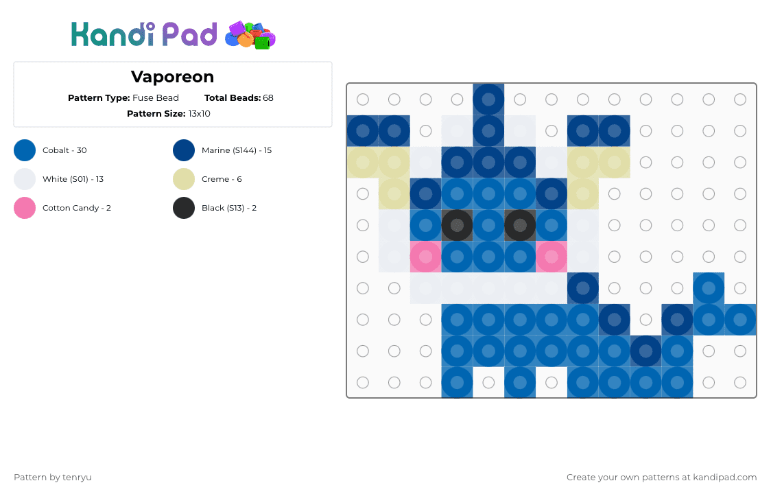 Vaporeon - Fuse Bead Pattern by tenryu on Kandi Pad - blue