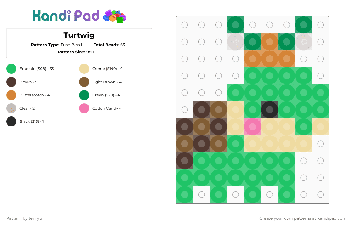 Turtwig - Fuse Bead Pattern by tenryu on Kandi Pad - green,beige