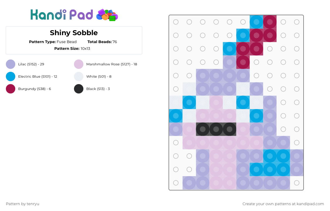 Shiny Sobble - Fuse Bead Pattern by tenryu on Kandi Pad - pink