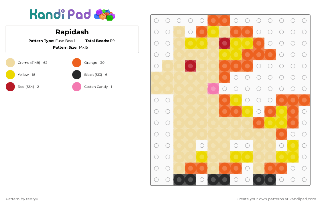 Rapidash - Fuse Bead Pattern by tenryu on Kandi Pad - beige,orange