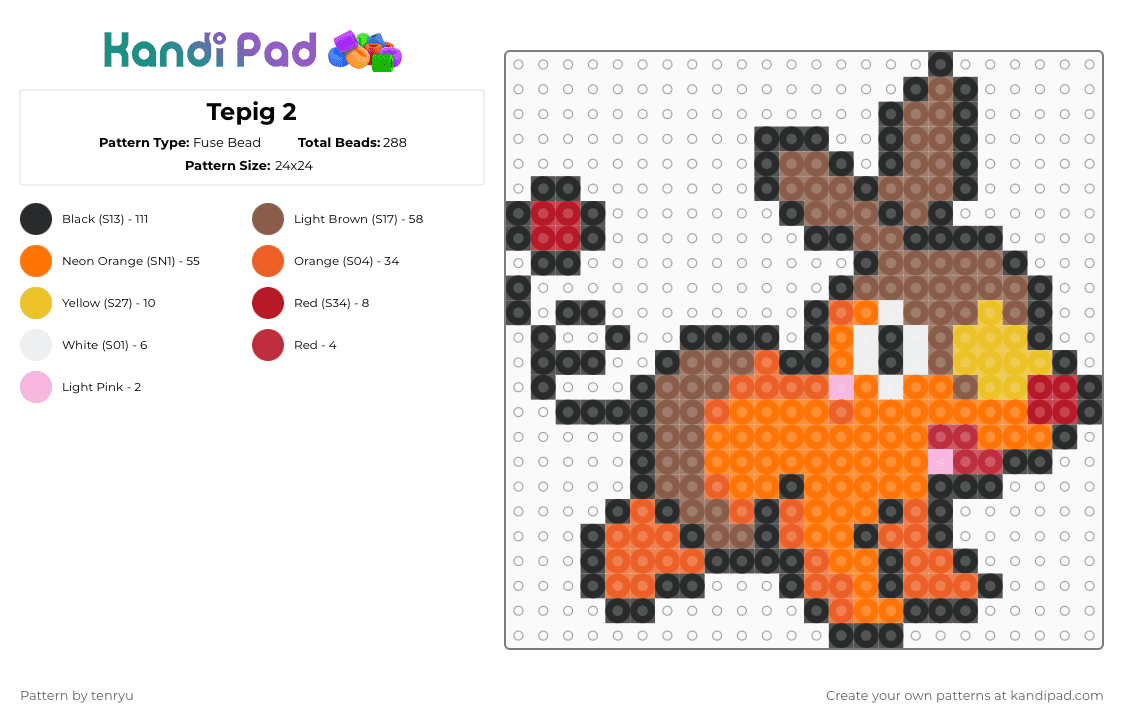 Tepig 2 - Fuse Bead Pattern by tenryu on Kandi Pad - tan,orange,pokemon
