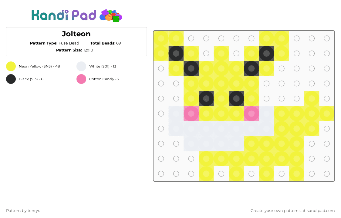 Jolteon - Fuse Bead Pattern by tenryu on Kandi Pad - yellow