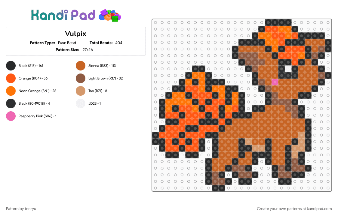 Vulpix - Fuse Bead Pattern by tenryu on Kandi Pad - orange, pokemon