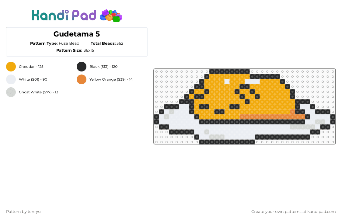 Gudetama 5 - Fuse Bead Pattern by tenryu on Kandi Pad - white,orange