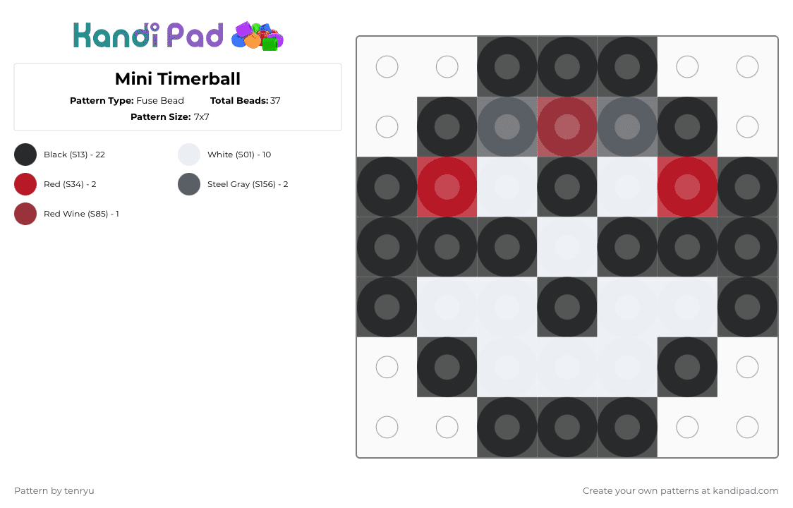 Mini Timerball - Fuse Bead Pattern by tenryu on Kandi Pad - black,white,red,gray,pokemon