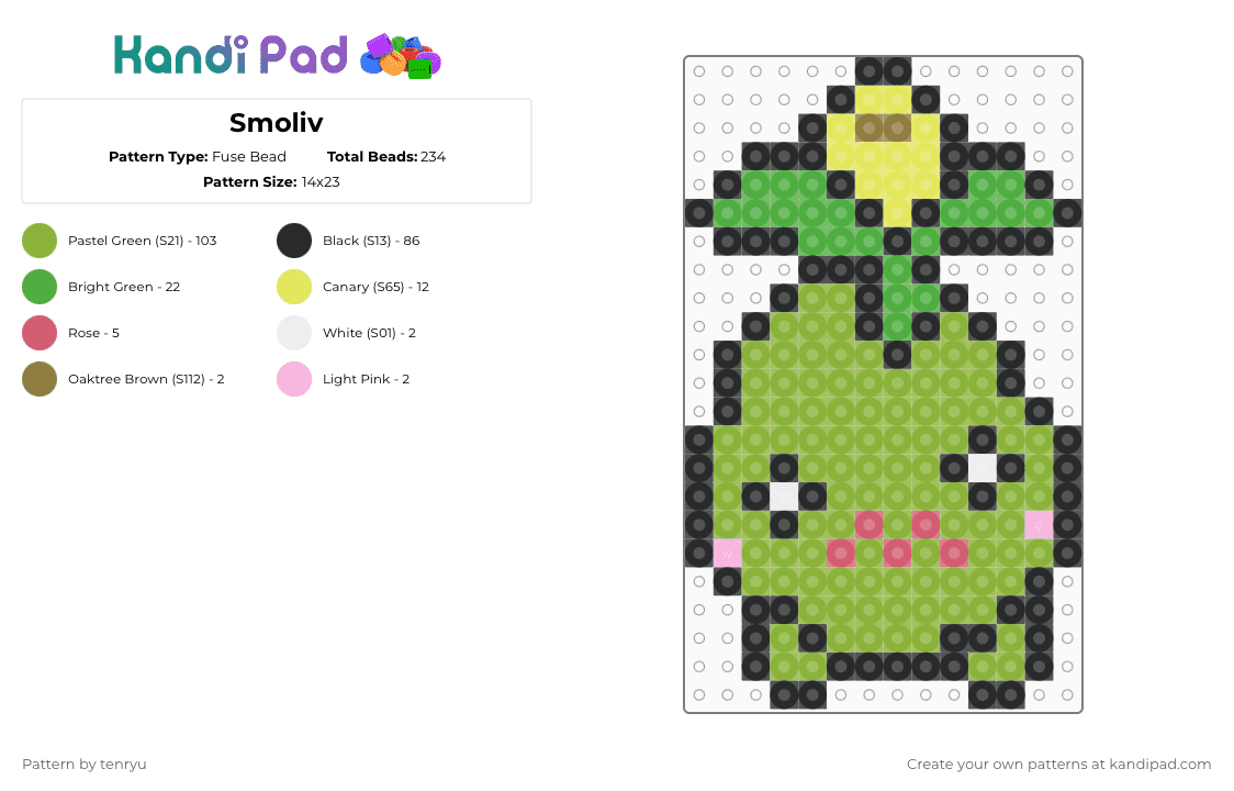 Smoliv - Fuse Bead Pattern by tenryu on Kandi Pad - green