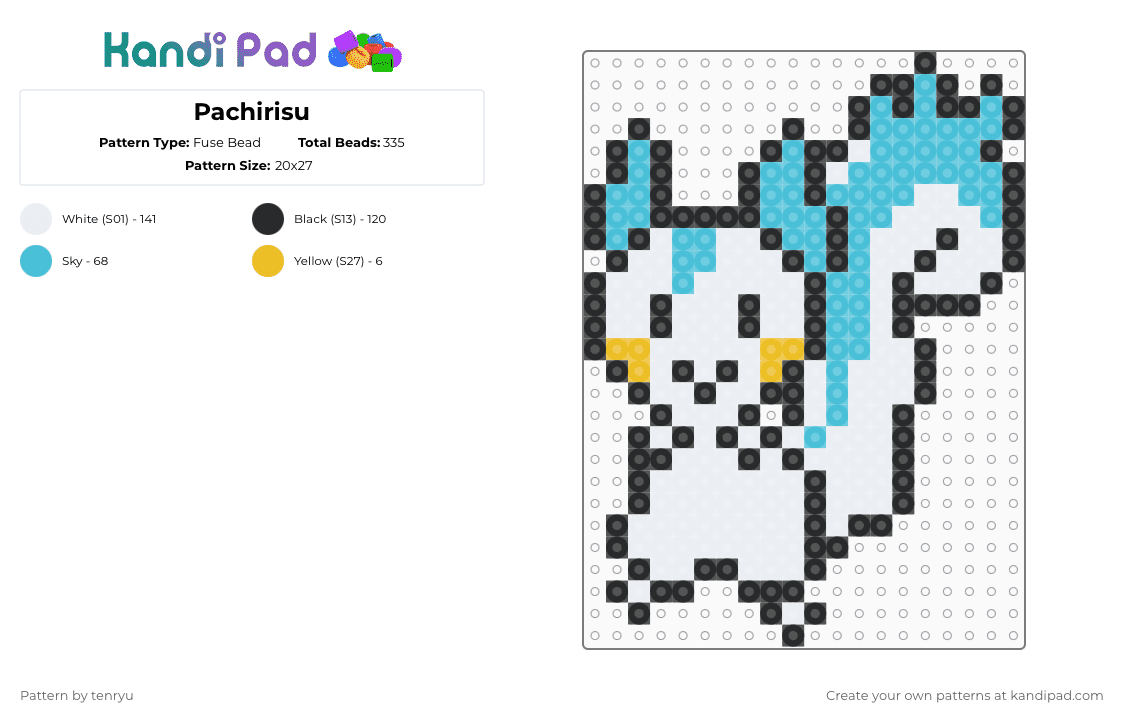 Pachirisu - Fuse Bead Pattern by tenryu on Kandi Pad - white,light blue,pokemon