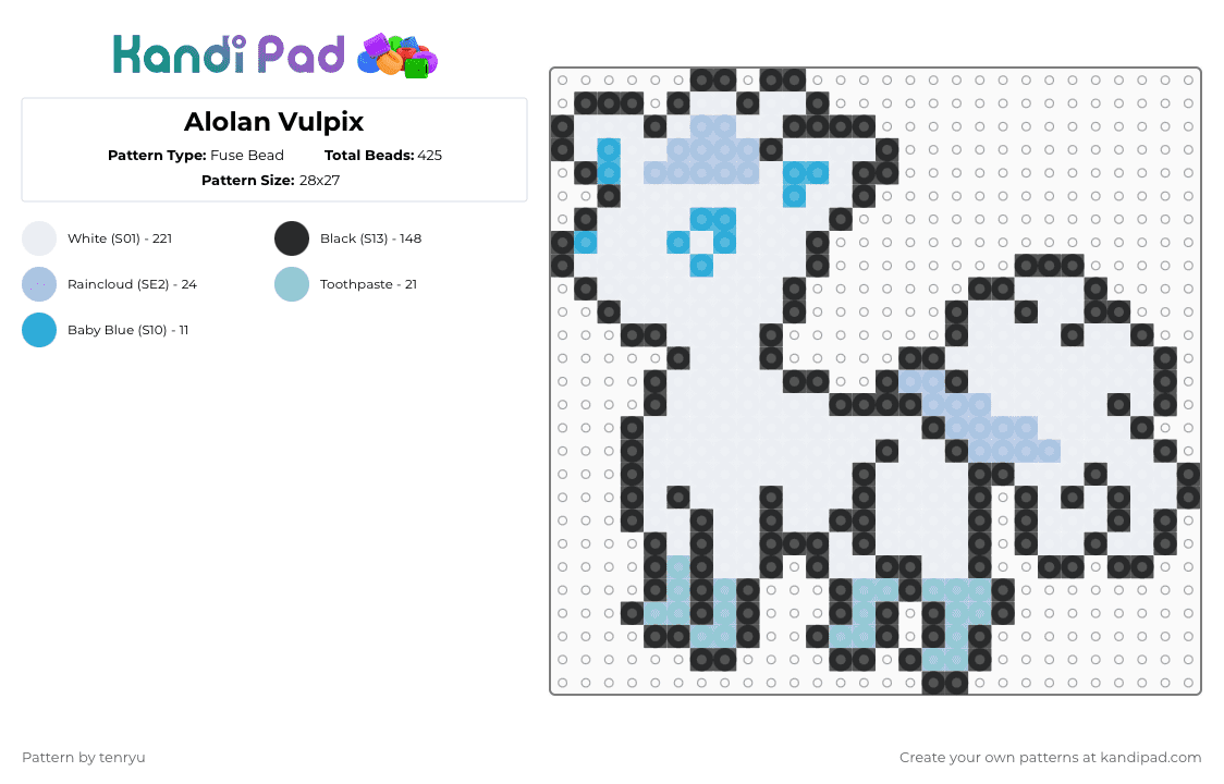 Alolan Vulpix - Fuse Bead Pattern by tenryu on Kandi Pad - white,pokemon