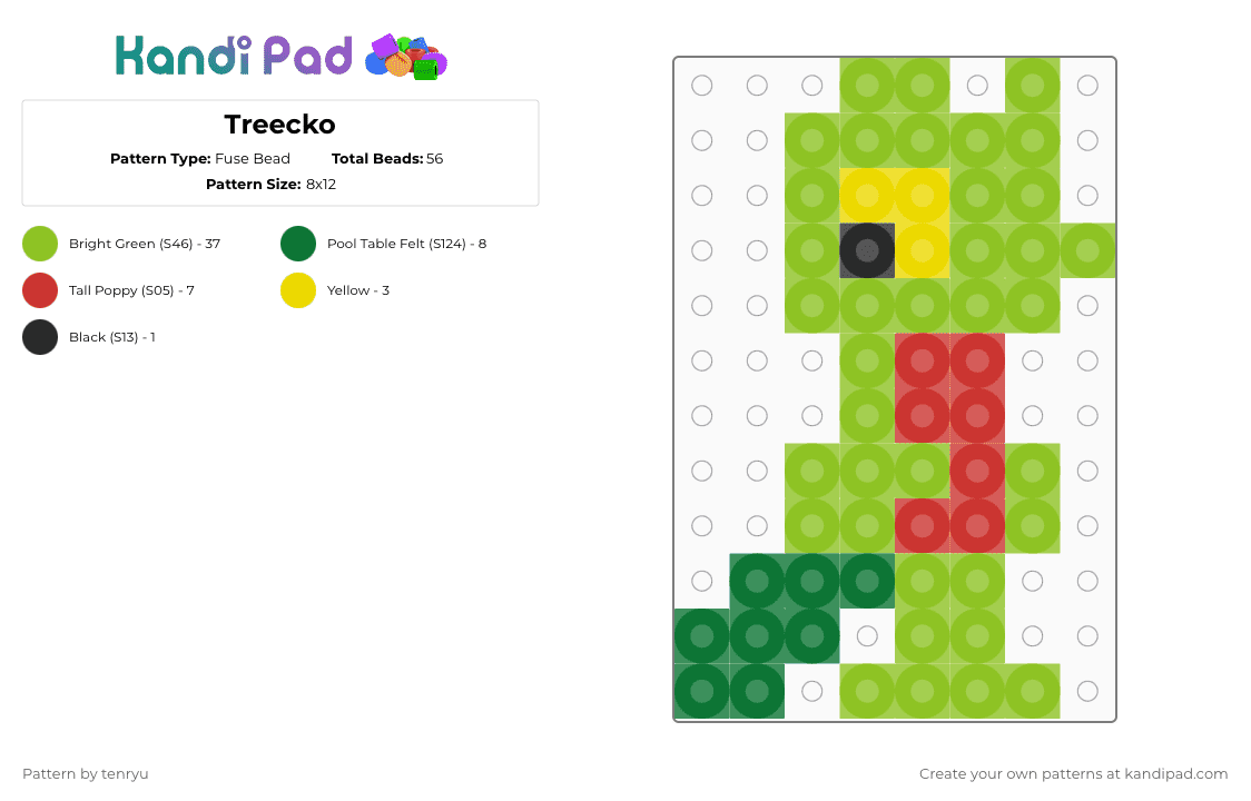 Treecko - Fuse Bead Pattern by tenryu on Kandi Pad - green
