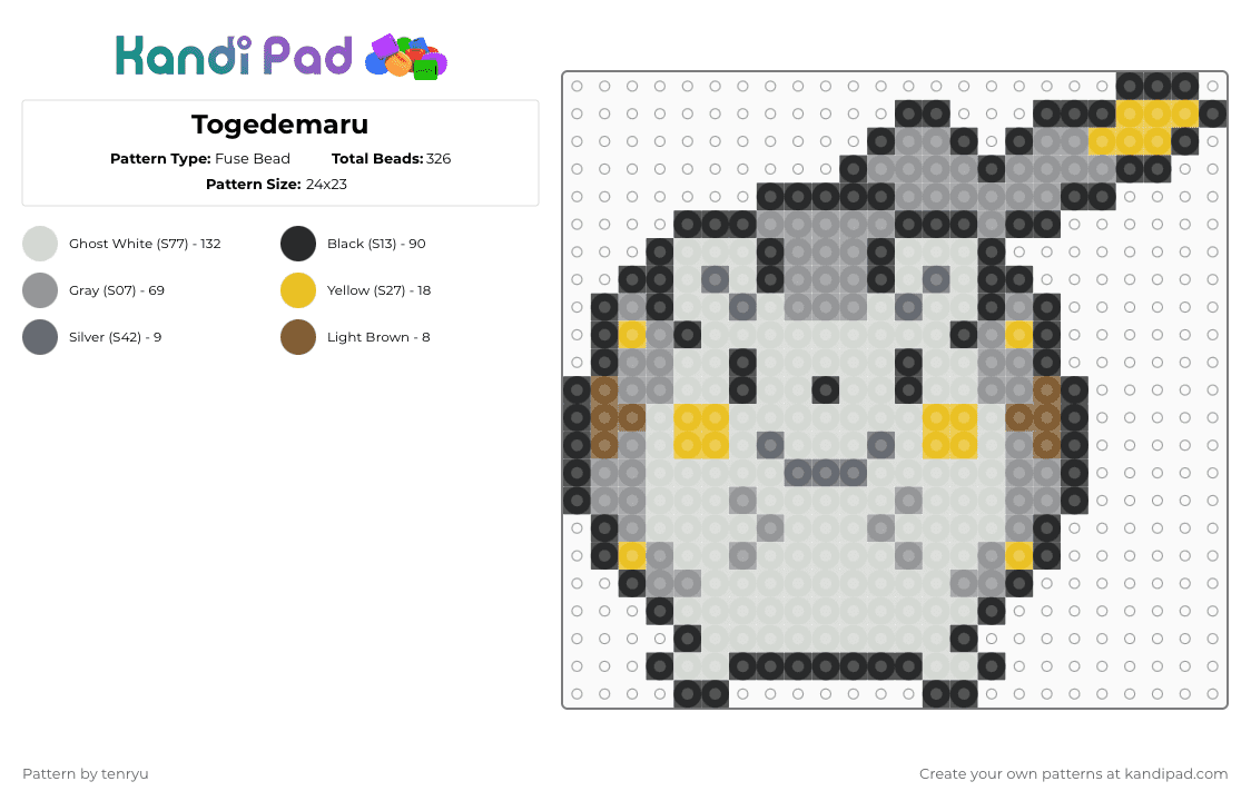 Togedemaru - Fuse Bead Pattern by tenryu on Kandi Pad - white,gray,pokemon
